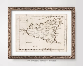 SICILY Sicilian Map Chart Art PRINT Italy Italia Italian Vintage Antique Poster Wall Picture A4 A3 A2 8x10 12x16 16x20 inch