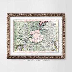 ANTARCTICA South Pole Map Polar Chart ART PRINT Année 1890 Vintage Antique Poster Wall Image Home Decor A4 A3 A2 8x10 12x16 16x20 inch