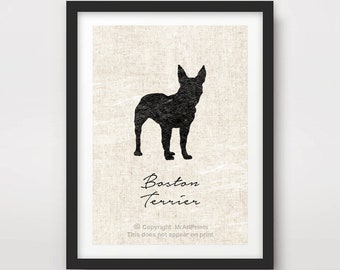 Boston Terrier Silhouette Art Print, Dog Breed Portrait