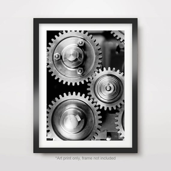 INDUSTRIAL Mechanical Gears Cogs Black and White ART PRINT Photography  Photo Poster Wall Picture Home Decor Interior A4 A3 A2 10 Sizes -   Canada