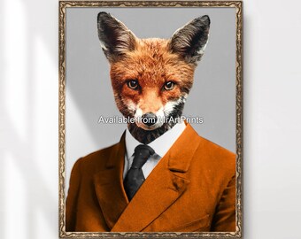 Fuchs Portrait Kunstdruck | Lustiges Tier in Kleidung Poster
