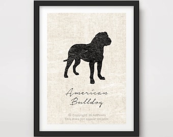 American Bulldog ART PRINT Dog Breed Silhouette Portrait Poster Wall Picture Home Decor Pet Owner Gift A4 A3 A2 (10 Sizes)