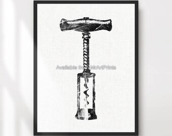 Corkscrew Art Print, Vintage Kitchen Bar Decor