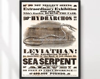 Vintage Sea Serpent Poster, Leviathan Illustration, Nautical Wall Art