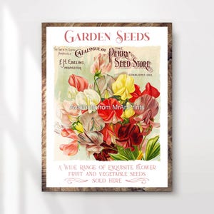 Gardening Flower Seeds Vintage Advertising Art Print Poster Wall Picture Antique Style Illustrated Floral Decor A4 A3 A2 A1 PRINTED ANY SIZE