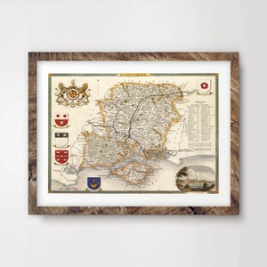 HAMPSHIRE County Map ART PRINT British Britain Uk Antique vintage Historical Wall Picture Poster Home Decor A4 A3 A2 (10 Tailles)