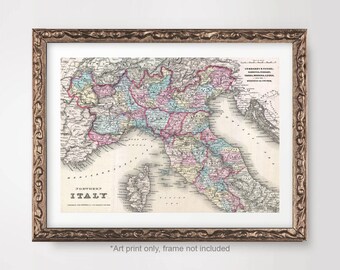 CORSICA Northern Italy Map Chart ART PRINT 1855 Northern Italia Italian Vintage Antique Poster Wall Picture A4 A3 A2 8x10 12x16 16x20 inch
