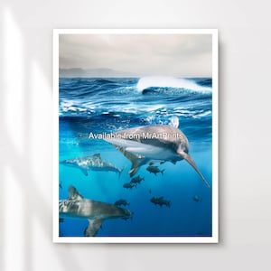 Unterwasser Haie Sealife Art Wandbild Poster Druck Ozean Oceanic Marine Unterwasser Unterwasser Deko A4 A3 A2 A1 Groß DRUCKBAR JEDE GRÖSSE