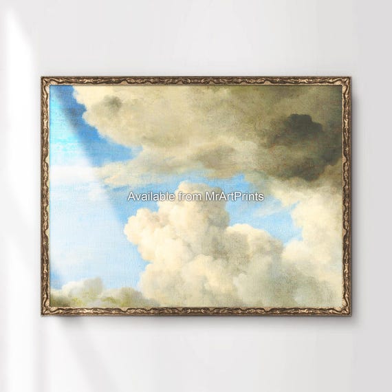 Stampa Su Tela Vintage Con Nuvole Bianche E Cielo Blu, Quadro Paesaggio Naturale, Decorazione Parete Per Soggiorno E Camera, 3 Misure Disponibili