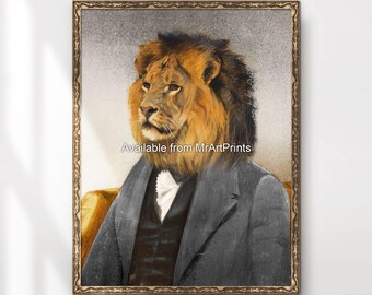 Lion Portrait Art Print: Funny Dressed Up Animal Poster