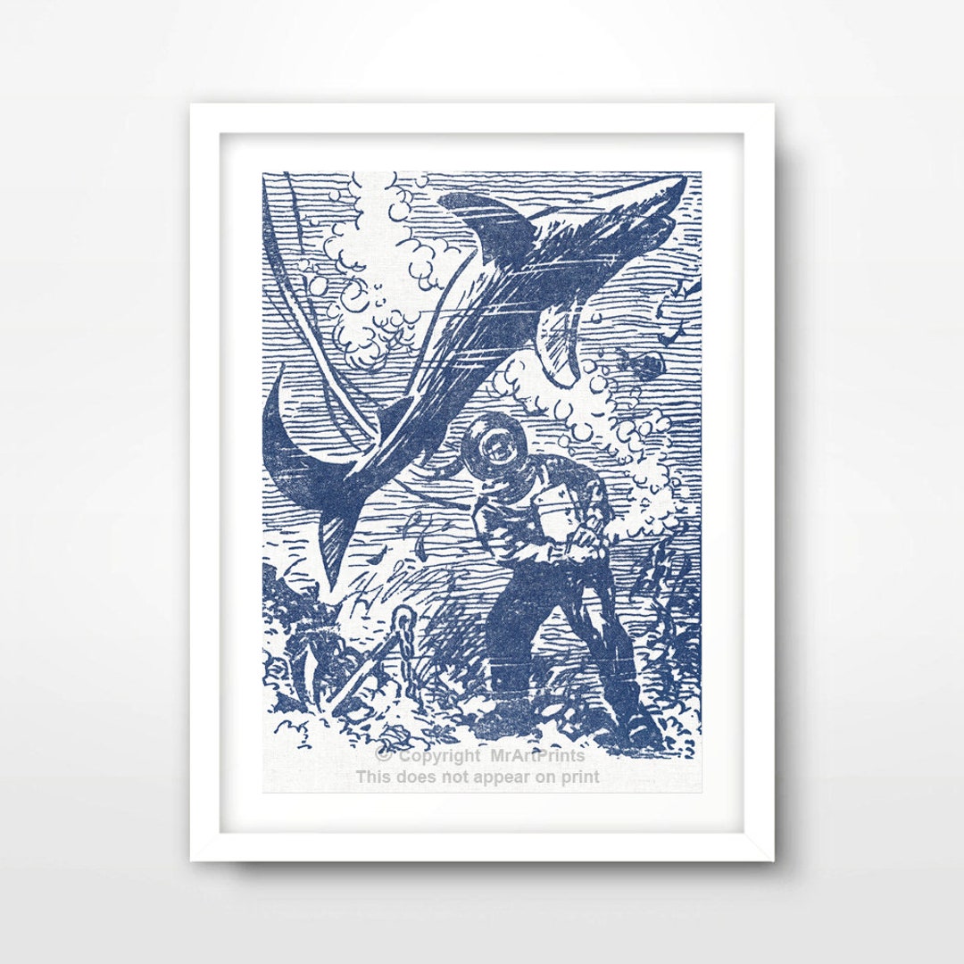 Blue Deep Sea Diver Diving NAUTICAL ART PRINT Seaside - Etsy UK