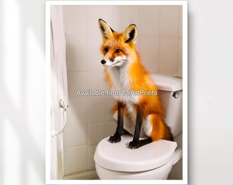 Lámina decorativa divertida de zorro para el baño - Póster original de animales para el inodoro