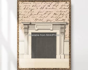 Vintage Fireplace Architectural Illustration Art Print: Victorian Design