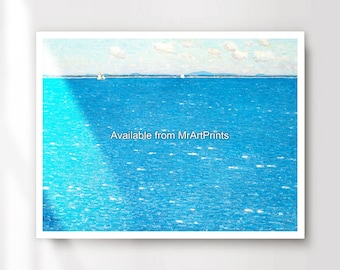 Blue Ocean Seascape Art Print, Coastal Horizon Wall Decor