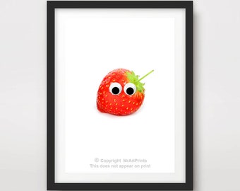 Cute Kitchen Fruit Strawberry Strawberries ART PRINT Poster Dining Room Wall Picture Bright Colourful Colorful Home Decor A4 A3 A2 10 Sizes