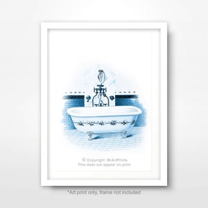Vintage Bath Illustration Blue BATHROOM ART PRINT Poster Wall Picture Home Decor Artwork A4 A3 A2 (10 Sizes)