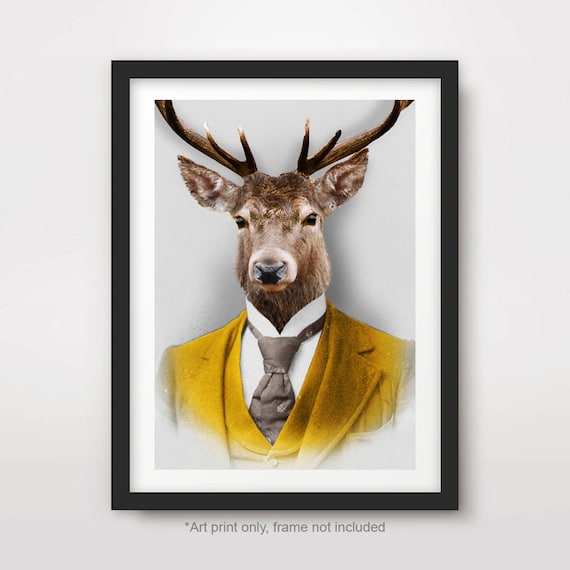 STAG Quirky Portrait ART PRINT Poster Wall Picture Animal Head - Etsy