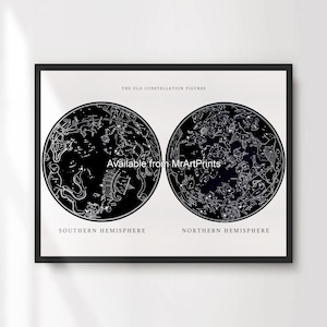 Astronomie Karte Sternbilder Nachthimmel Weltraum Kunstdruck Poster Schwarz Weiß Wandbild A4 A3 A2 A1 Klein bis Groß DRUCKBAR JEDE GRÖSSE
