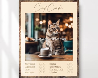 Cat Cafe Art Print | Quirky Coffee Animal Poster
