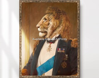 Lion Portrait Art Print | Quirky Animal in Military Uniform