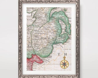 Vintage County Down, Nordirland karta konsttryck