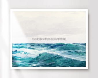 Turquoise Ocean Waves Art Print, Calming Seascape Wall Decor
