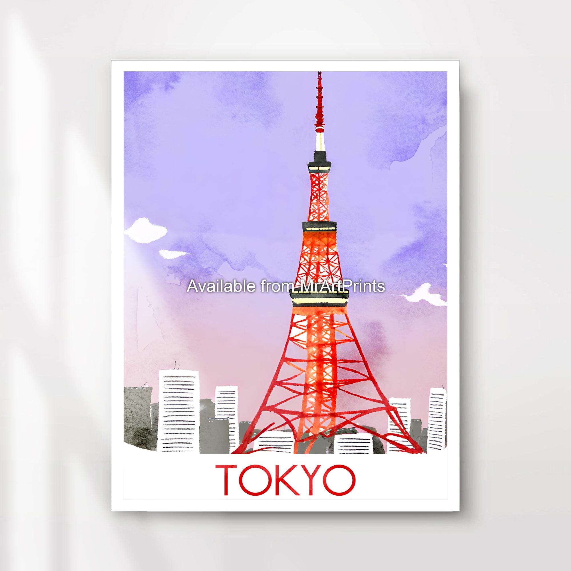 東京タワーのアートプリント、日本のイラスト、日本の壁掛け写真