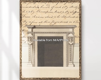 Victorian Fireplace Architectural Print, Sepia Diagram Art
