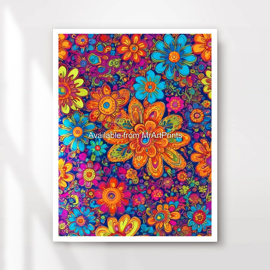 Psychedelic Rainbow Floral Art Print 1960s Hippie Decor Etsy psychedelic-rainbow-floral-art-print-1960s-hippie-decor-etsy
