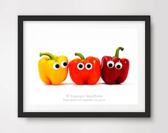 Cute Kitchen Vegetables Peppers ART PRINT Poster Dining Room Wall Picture Bright Colourful Colorful Home Decor A4 A3 A2 (10 Sizes)