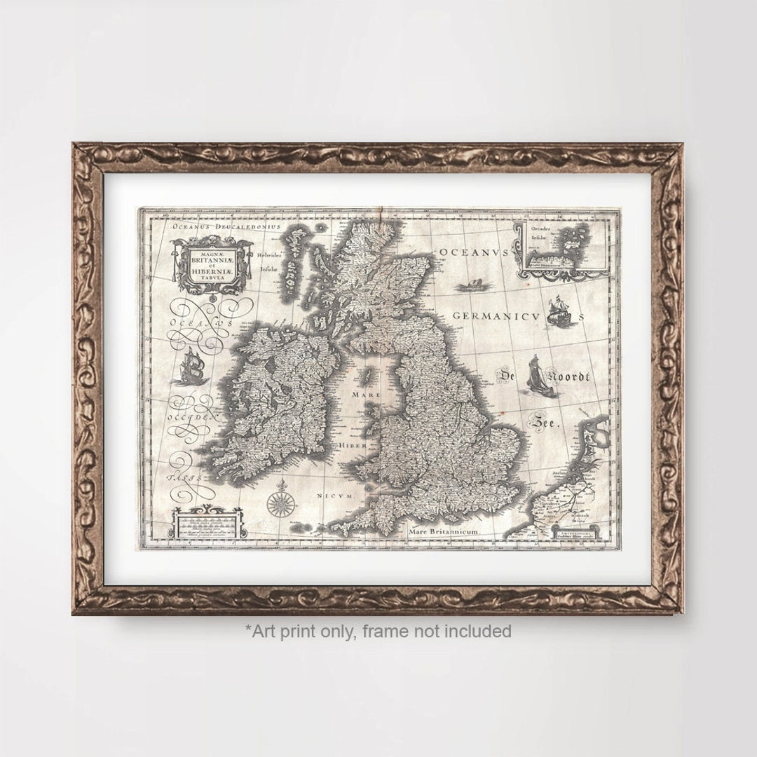 United Kingdom UK MAP Chart Art PRINT 1631 17th Century Vintage Antique ...