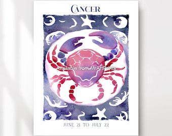 Cancer Zodiac Art Print: Mystical Star Sign Wall Decor