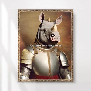 Medieval Knight Rhino Art Print Poster Wall Picture Funny Quirky Animal Portrait A4 A3 A2 A1 Small to Big Extra Large PRINTED ANY SIZE