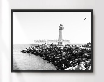 Black and White Lighthouse Art Print | Seaside Coastal Wall Decor