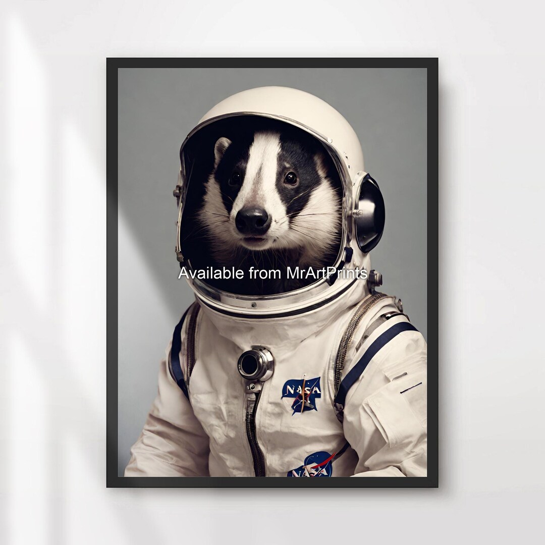 Badger Astronaut Outer Space Art Print Poster Wall Picture Quirky Funny 
