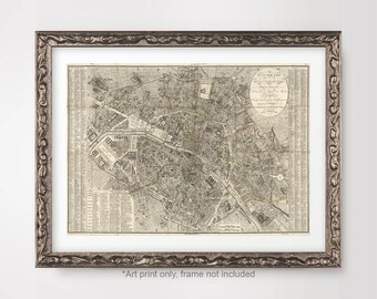 PARIS Parisian City Map Chart ART PRINT Vintage Antique Historical France French Français Poster Wall Picture Home Decor A4 A3 A2 10 Sizes