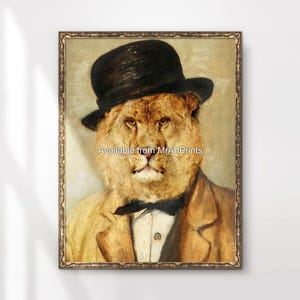 Lion Hat Painting Art Print Poster Wall Picture Funny Quirky Dressed Up Animal Portrait A4 A3 A2 A1 Small Big Extra Large PRINTED ANY SIZE