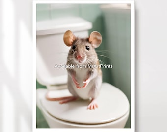 Funny Mouse Bathroom Art Print, Quirky Animal Wall Decor