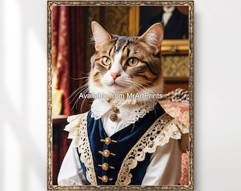 Victorian Cat Lady Portrait Art Print, Whimsical Pet Home Decor