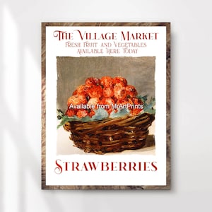 Strawberries Painting Kitchen Art Village Fruit Market Poster Wall Picture Print Colourful Decor Traditional A4 A3 A2 A1 PRINTED ANY SIZE