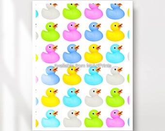 Rubber Ducks Bathroom Art Print: Colorful Pattern Wall Decor