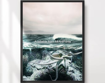 Octopus Sealife Art Print, Ocean Marine Wall Decor