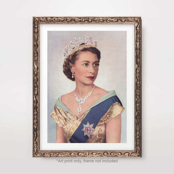 The Queen Elizabeth II Memorial Vintage Young Old Portrait Art Print Poster 1953 Coronation RIP Unframed A4 A3 A2 8x10 12x16 16x20