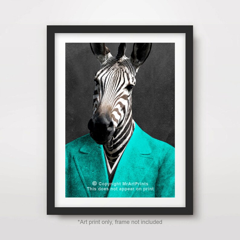 ZEBRA Quirky Portrait ART PRINT Poster Wall Picture Animal Etsy