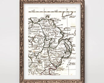 Karta över grevskapet Antrim, konst från Nordirland