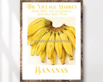 Banana Fruit Market Print, Vintage Kitchen Art Poster