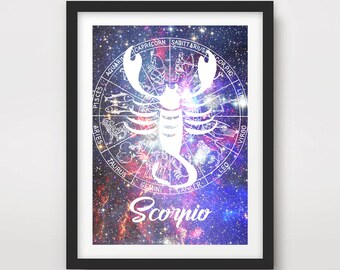 SCORPIO Zodiac Star Sign ART PRINT Astrology Astrological Poster Wall Picture Home Decor Gift Present A4 A3 A2 (10 Sizes)