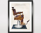 Victorian BARBER Chair ART PRINT Poster Mens Barbershop Wall Picture Hair Haircut Illustration Business Vintage Antique Old Decor A4 A3 A2