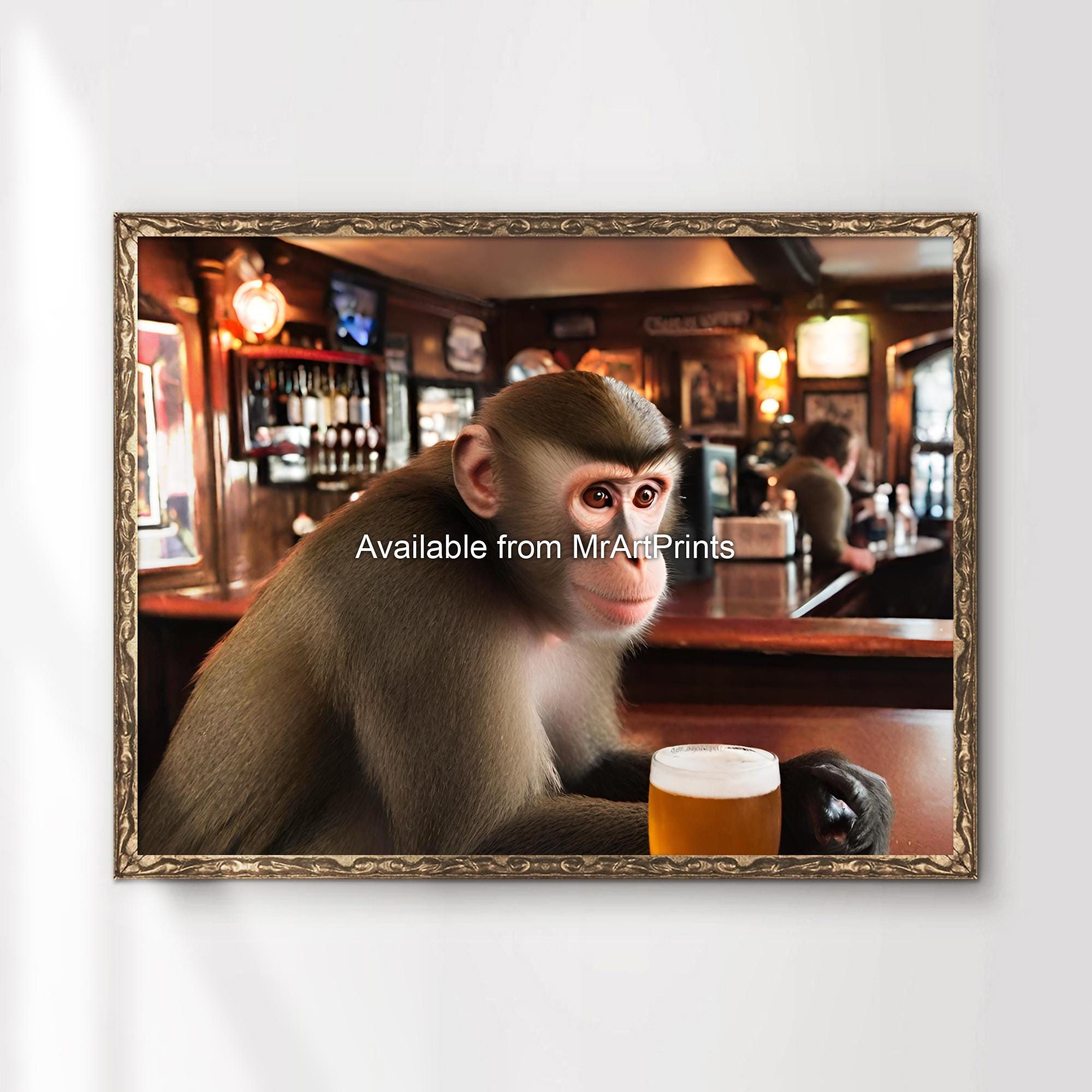 Funny Monkey Drinking Beer Art Print, British Pub Decor - Etsy
