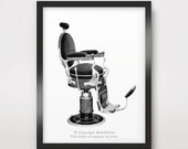 Victorian BARBER Chair ART PRINT Black and White Poster Mens Barbershop Wall Picture Hair Illustration Business Vintage Antique Old Decor